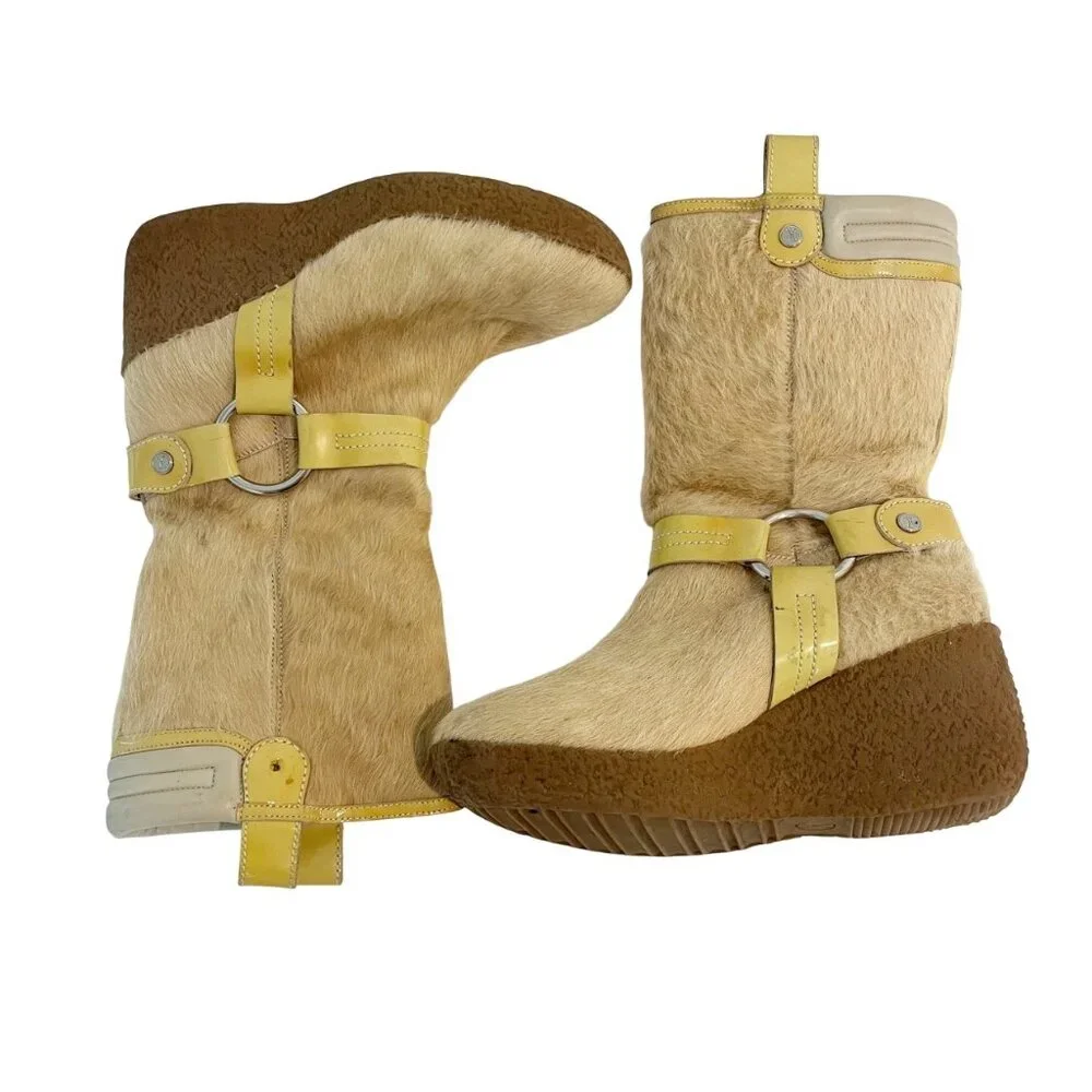Cole Haan Cream Shearling Wedge‎ Boots Platform Cyber Y2K Bratz - Size 7.5